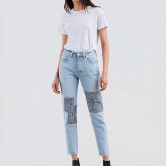 LEVI’S INDIGO PLAID 501 PATCHWORK SKINNY JEANS! - Picture 2 of 6